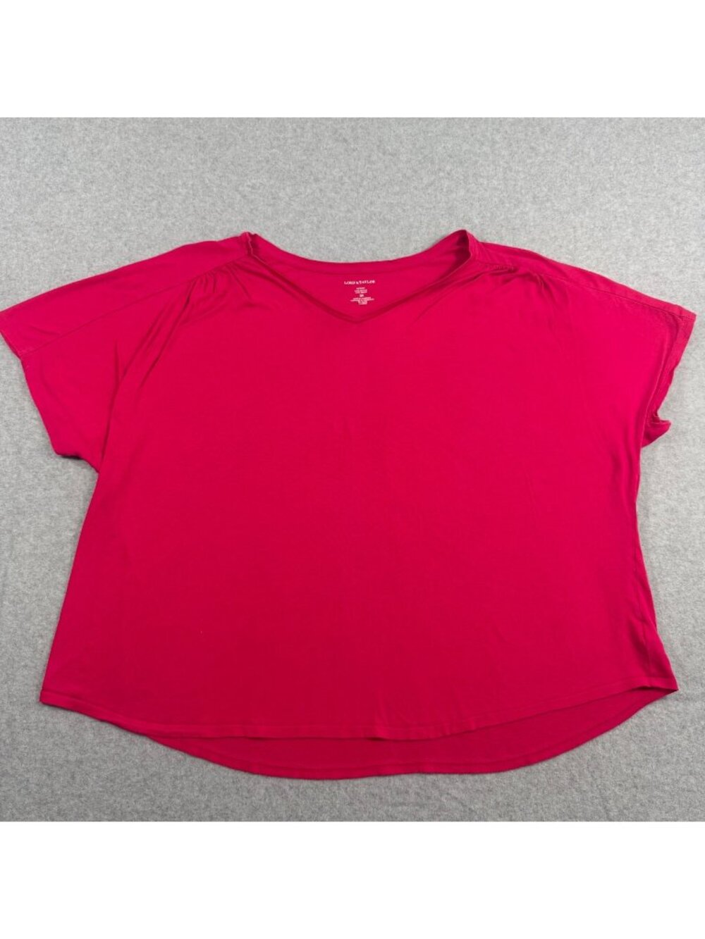 Lord & Taylor Women's Plus 3X Pink V-Neck Cotton Short Sleeve Top